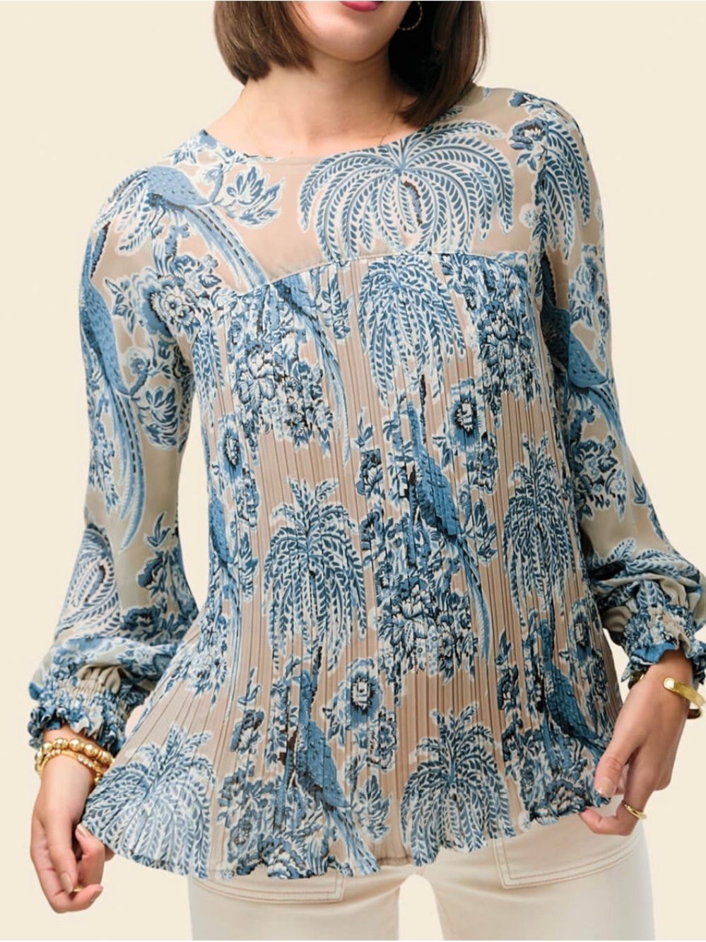 Spartina 449 Kristalee Pleated Blouse St. Augustine Bird Palm XXL